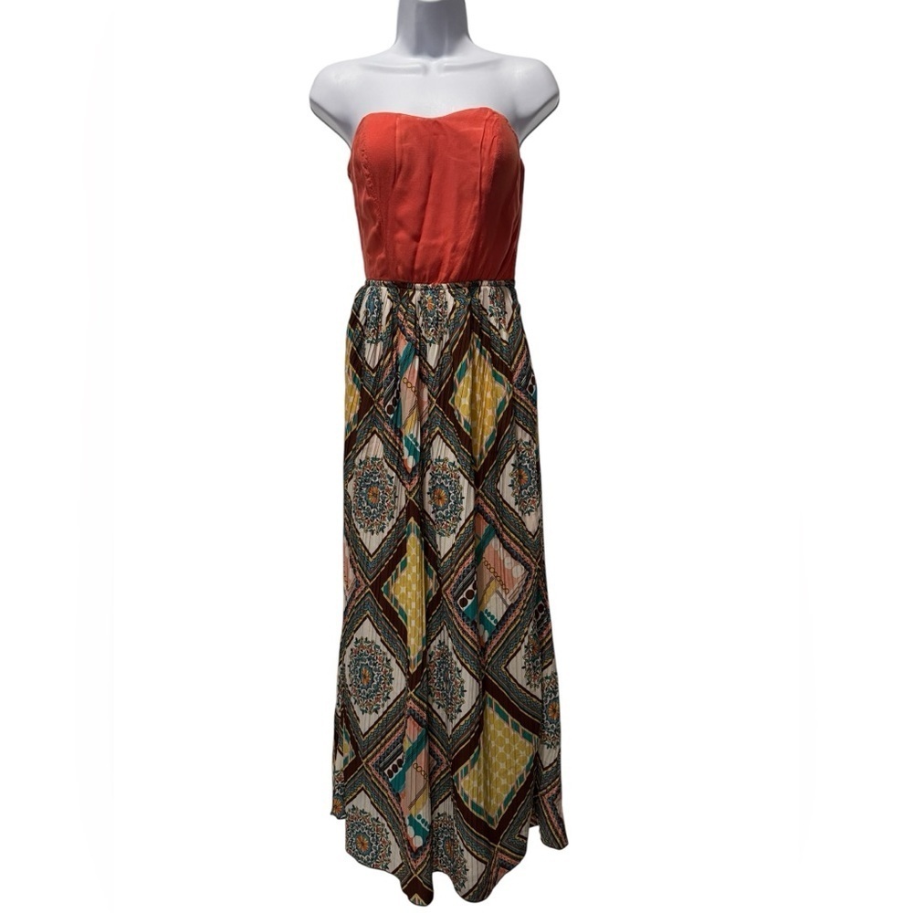 EMERALD SUNDAE Women’s Strapless Orange and Multicolor Maxi Dress Size S Boho
